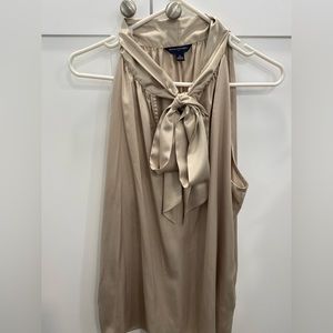 Beige satin Banana Republic tie neck blouse